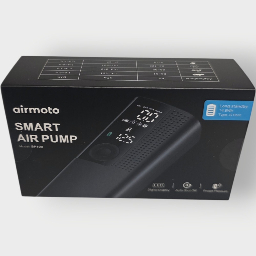 NEW Airmoto Smart Air Pump Model BP198 rechargeable inflator balls bike car tire